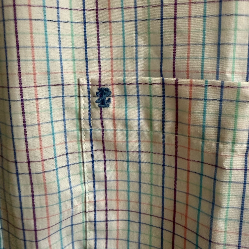 Izod White Windowpane Check Button-Down Shirt with Multicolor Lines